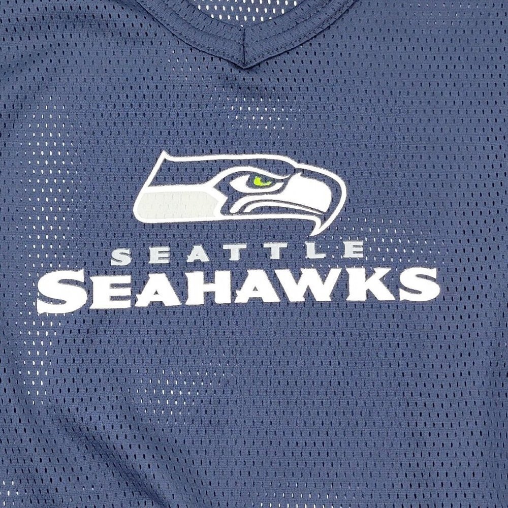 NFL Seattle Seahawks Youth Football Mesh Jersey Size Large Navy Green V Neck - Picture 4 of 8